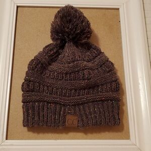 C.C. Chunky Brown Marbled Beanie with Pompom